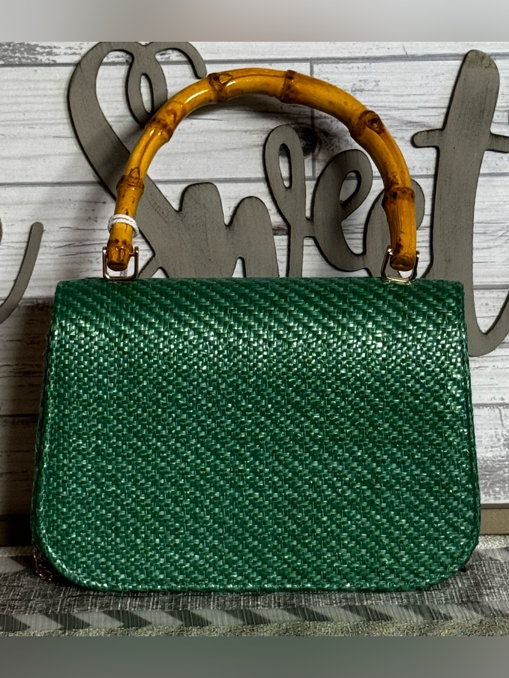 Haute Hippie Green Woven Satchel with Multicolor Floral Accents - Picture 3 of 6